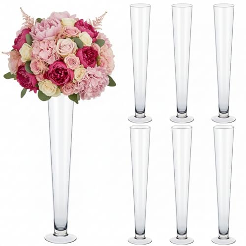 Amylove 6 Pcs Trumpet Glass Vase Bulk 24" Tall, Flower