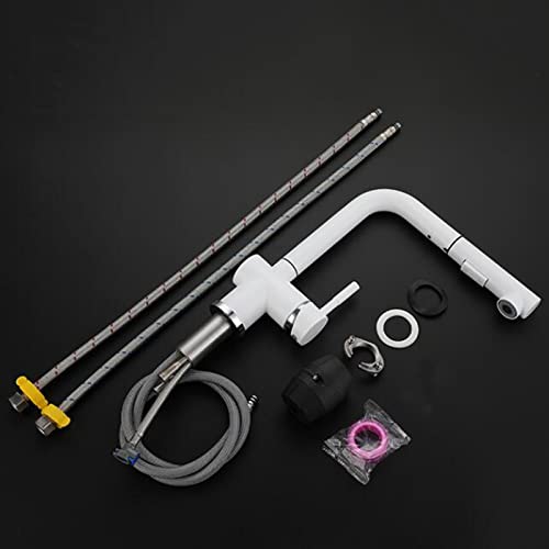 Robinet de cuisine extractible double mode : mitigeur orientable blanc en acier pour évier moderne - 8