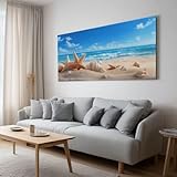 Lienzo grande para pared, diseño de concha de playa de verano, cielo azul, nube blanca, impresión de calidad para el hogar, dormitorio, sala de estar, decoración artística (100 x 75 cm, sin marco)