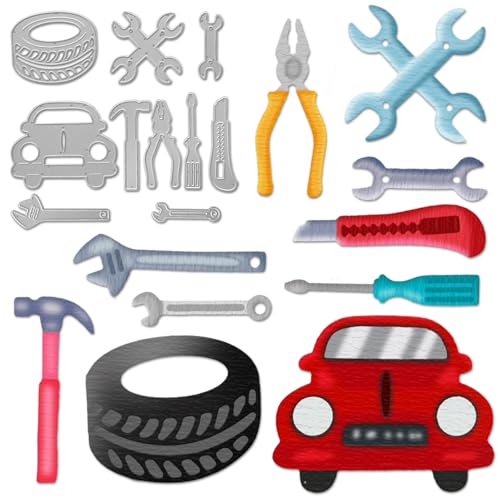 LANGFON Repair Tools Cutting Die Maintenance Tool Car Hammer Screw Die Cuts for Card Making Father's Day Dies for Decoupage DIY Scrapbooking Photo Album Card Craft Birthday Decor Stencil Template Tool