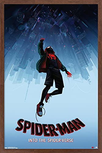 Trends International Marvel Spider-Man - Into The Spider-Verse - Falling Wall Poster, 22.375" x 34", Mahogany Framed Version