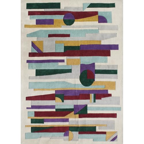 AURUM HOME Luxury Wool Rug – Hand Tufted Abstract & Geometric Pattern Carpet with Cotton Backing – Modern Designer Area Rug for Living Room, Bedroom, Hallway & Home Décor