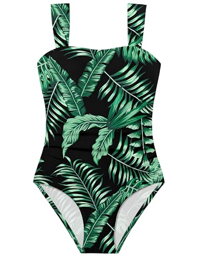 Image of CRISONE Girl Swimsuit One Piece Bathing Suit for Girls Retro Square Neck Adjustable Straps Girls' Swimwear 9-16Y