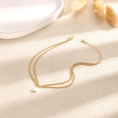 Image of Robaice Ankle Bracelets for Women, Glitter Waterproof Adjustable Anklet for Women, 14K Gold Plated /Sterling Silver Layered Anklets, Summer Beach Anklet Jewelry for Women Gift