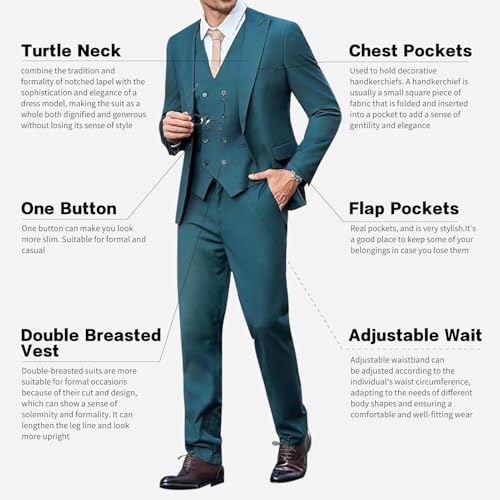3 Piece Men's Suits Slim Fit Double Breasted Suit for Men One Button Solid Blazers Vest Pants Set Wedding Formal Suit4