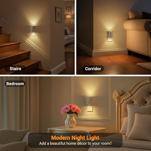 Image of JandCase Night Lights Plug into Wall, Dimmable Gray Night Lights with Dusk to Dawn Light Sensor, Soft White 3000K, 0-100LM Adjustable Brightness Nightlight for Hallway Bathroom, 2 Pack