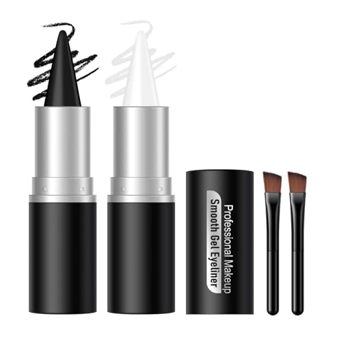 2 Pcs Nude Black Gel Eyeliner, Natural Black Eyeliner Cream for Older Women, Waterline Matte Eye Liner with Brushes, Waterproof Smudge Proof Smoky Eyeshadow, Multiuse Eyes Makeup Stick (HJ0-13)
