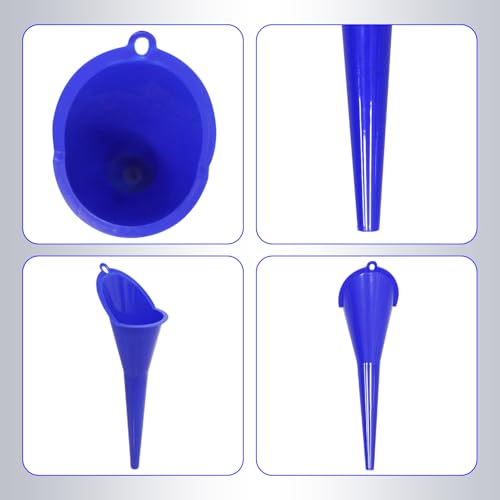 Automotive Funnel Set - 3 Blue Flexible Plastic Car Funnels for Oil, Transmission Fluid, Fuel & Engine Lubricants, Spill-Proof Design for Easy Pouring, Fits Small & Large Container - Thumbnail 5