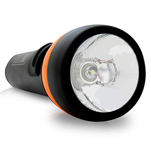 Lanterna de LED Foxlux – Alto Brilho – 1 LED – Luz Branca – Plástico ABS – 2 Pilhas D – Preto/laranj