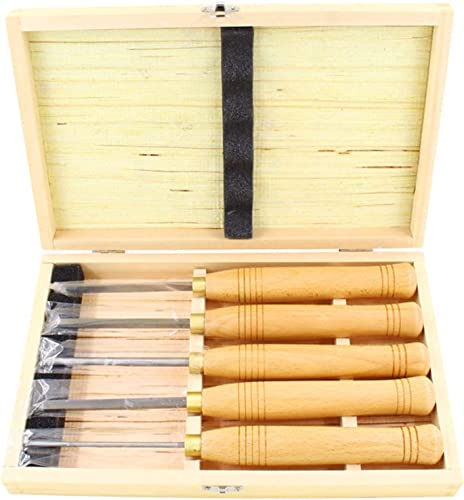 Turning Tools 5 Piece Mini Turning Chisel Wood Set chisels high Speed Steel Blades Brass Ferrule Beech Handles and Wooden Box for Storage for Professionals,