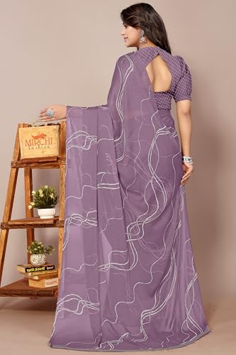 Image of MIRCHI FASHION Saree for Woman Chiffon Georgette Geometric Printed | Lightweight Farewell and Women's Office Sari with Blouse Piece
