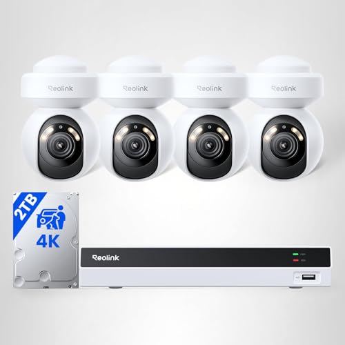 Reolink 4K Security Camera System with PT Auto-Tracking, 355&deg;Pan 50&deg;Tilt, 4K PoE Cameras Home Surveillance Wired Outdoor, Smart AI Detection, Spotlights & 2-Way Talk, 8CH NVR 2TB HDD, RLK8-800PT4