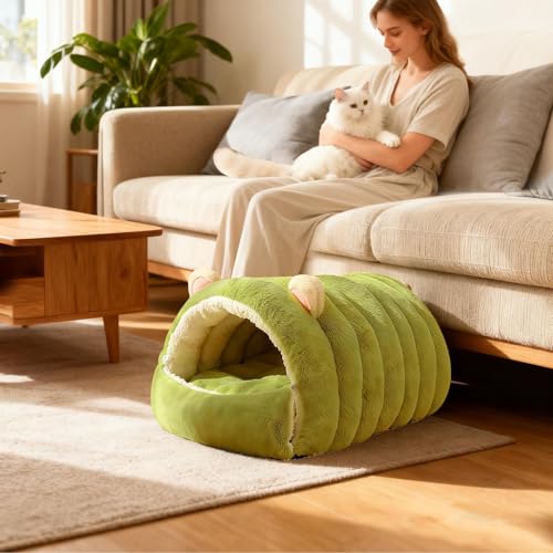 Caverne couverte pour chats stressés et lit avec couverture lavable - 4