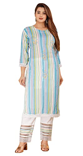 Kurti en rayonne brodée indienne pour femmes ensemble de pantalons robe manches 3/4