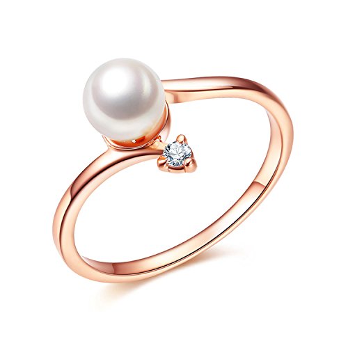 Bella Lotus SHINCO 18k Rose Gold Plated Simulated Pearl Rings Wedding Bands, Size 6