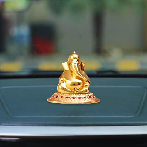 Ascension Gold Plated Lord Ganesha Idol For Car Dashboard Ganesh Ji Ascension Gold Plated Lord Ganesha Idol For Car Dashboard Ganesh Ji