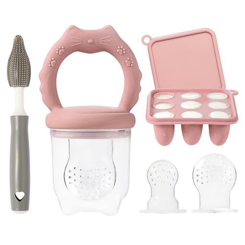 Image of Kitastico Silicone Baby Pacifier Frozen Fruit Feeder Teether Fresh Food Fruit Puree Breastmilk Popsicle Anti-Dust Lid Infant Self Feeding 1 Pcs Silicone Bottle Cleaning Brush (Dusty Lilac)