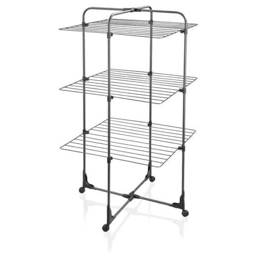 Leifheit Turmtrockner Classic Tower 270 Black Edition mit Rollen, 27m Leinenlänge für 2-3 Wäscheladungen, platzsparender Wäscheturm, halbseitig abklappbarer Turmwäscheständer für die Dusche, schwarz