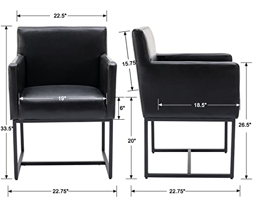Image of HNY Mid Century Modern Upholstered Dining Chairs with Arms Set of 6, Faux Leather Accent Chairs with Black Finish Metal Frame, 19'' Wide Arm Chairs for Living Room Kitchen Bedroom, Black