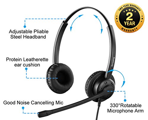 2.5Mm Headset With Microphone Noise Canceling & Volume Controls, Binaural Telephone Headset For Panasonic Dect 6.0 Phones, Office Telephone Headset For At&T Vtech Cordless Phone #TOP1