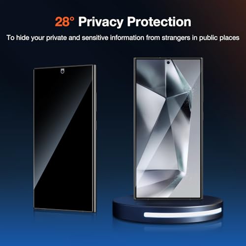 Image of KUZOOM 2 Pack Privacy Screen Protector for Samsung Galaxy S24 Ultra, Anti-Spy Private Protective Film, 100% Fingerprint Unlock, 9h+ Tempered Glass, Automatic Dust Removal, Anti-Scratch Protection