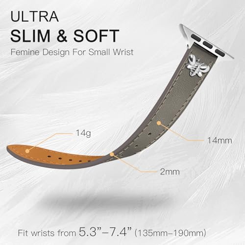 Image of JR.DM Slim Leather Bands Compatible with Apple Watch Band 38mm 40mm 41mm 42mm 44mm 45mm 46mm 49mm, Genuine Leather Band with Charms, Feminine Design for Iwatch Ultra SE Series 11 10 9 8 7 6 5 4 3 2 1