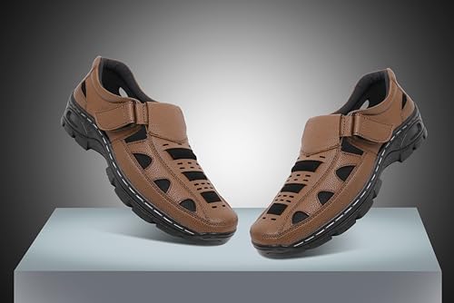 Image of Men's Faux Leather Sandals - Breathable, Lightweight, and Stylish Sandals for Casual Outings and Everyday Comfort