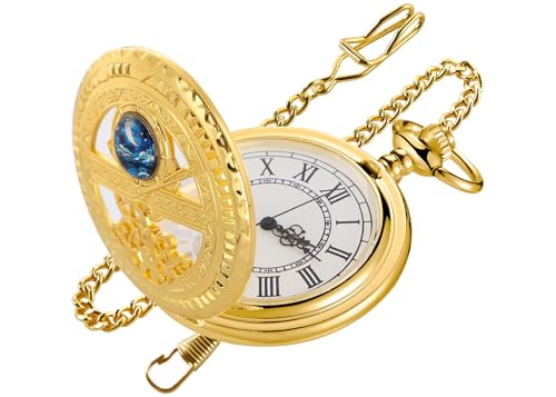 Realpoo Gold Hollowed Out Moon Phase Quartz Men's Pocket Watch,