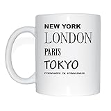 JOllify FURTWANGEN IM SCHWARZWALD Kaffeetasse Tasse Becher Mug M2539 - Farbe: weiss - Design 2: New York, London, Paris, Tokyo