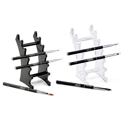 RAYNAG Set of 2 Pen Display Holder Acrylic Stands, Nail/Makeup/Art Brush Rack Organizer Holder, Clear and Black, 6-Layer Stand