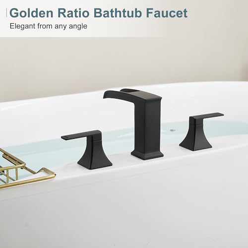 HEYMYTAP Brass High Flow Roman Bathtub Faucet Black Tub Faucet, Waterfall Bath Tub Faucet Set 3 Hole, Widespread Bathtub Faucets Deck Mount Bath Tub Faucets with 2 Knob, Pre-Installed Water Hose by HEYMYTAP - Used condition - Image 9