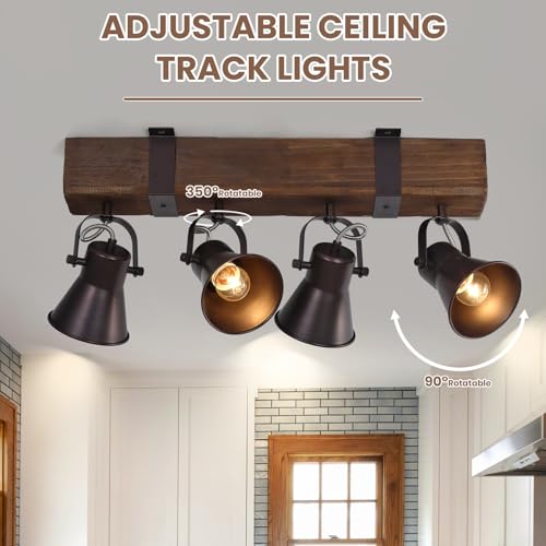 4 Light Semi Flush Mount Ceiling Light, Farmhouse Wooden Track Lighting Fixtures Ceiling, Rustic Kitchen Lights Ceiling for Island Dining Room Living Room by SEEBLEN - Used condition - Image 2