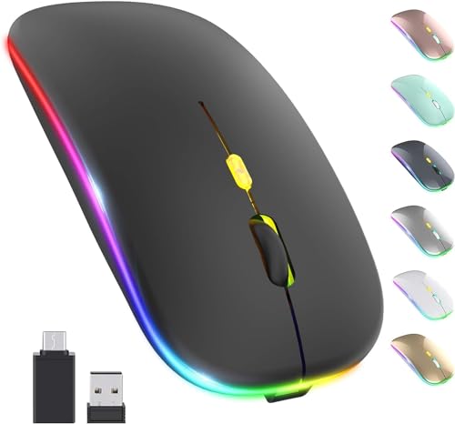 Image of LED Wireless Mouse, Slim Silent Mouse 2.4G Portable Mobile Optical Office Mouse with USB & Type-c Receiver, 3 Adjustable DPI Levels for Notebook, PC, Laptop, Computer (Black)