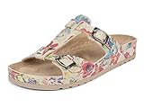  Aerosoft Damen Komfort Pantolette mit weich gepolstertem 5-Zonen-Fußbett und 2 verstellbaren Schnallen (Beige Bunt, Numeric_38)