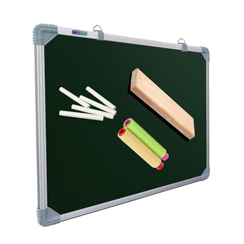 Image of Eduway 2x2 Feet Kunj Non-Magnetic Double-Sided Chalk Board & White Board (Combo Pack) with 1 Wooden Duster, 2 Chalk Holders, 10 Non-Dust Chalk Sticks for Kids, School, Teaching, (59x59 Cms) - Green