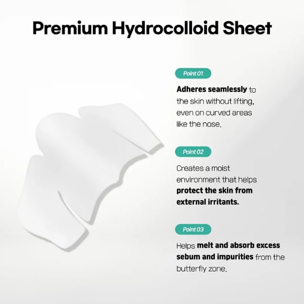 Miniatura 5 de Centella - Parches sin poros (1 caja, 8ea)  Parche hidrocoloide de poros nasales para eliminación de puntos negros  Parche facial calmante con