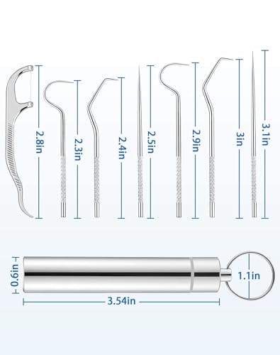 Image of SPAREQUE tooth claening kit,Dental Tools, 7 in 1 Stainless Steel Teeth Cleaning Tool Kit, Dental Hygiene Kit Toothpicks Cleaning Picks Flosser for Teeth Braces Cleaning Tools