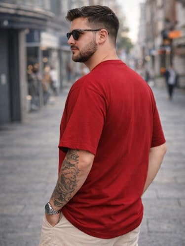 Image of Veirdo 100% Pure Cotton Oversized Fit Drop Shoulder Aesthetic Front Chest Typo Graphic Printed T-Shirt for Men (Sizes : 2XL to 5XL)