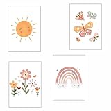 ◆ Exquis Motif:Poster Décoration de la chambre d'enfants avec des motifs doux adaptés aux garçons et aux filles: arc en pluie soleil nuage fleurs et papillons dans des tons pastel roses délicats. Cela crée une atmosphère particulièrement affectueuse pour votre petit bien-aimé, l'élément de décoration parfait pour la chambre d'enfants et la chambre de bébé