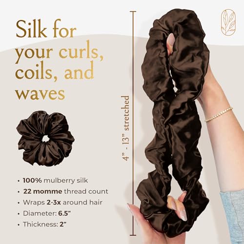 Image of Silk Scrunchies for Women Ponytail Holders - Oversized Mulberry Silk Scrunchies - Extra Large No Damage Hair Ties for Curly, Thick, and Thin - Hair Accessories for Women - Espresso, XL By Curlfriend