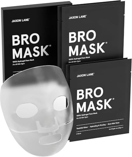 BRO MASK: Korean Face Mask for Men | 2 Pc. Hydrating Anti Aging Sheet Masks Contains Vitamin C, Vitamin E, Hyaluronic Acid, Collagen for Face Care & Acne Treatment by Jaxon Lane (4 Pack)