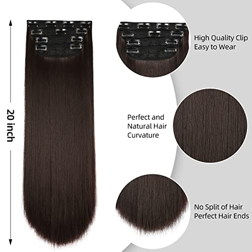 4Pcs Hair Extensions Clip in Brown Black Clip in Hair Extensions for Women Straight Hair Extensions Long 20 Inches(4pcs, 20Inch, 4#) - Image 6