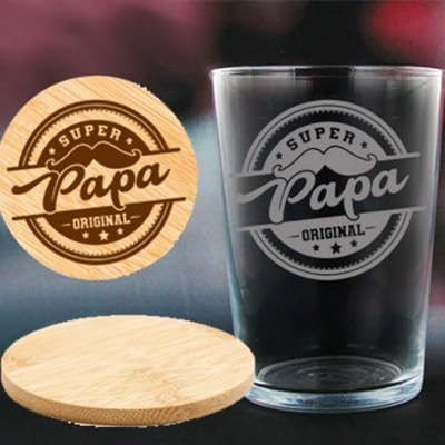 Vaso de sidra/cubata personalizado PARA PAPÁ de 500ml grabado con frase y personalizado con nombre. Ideal para regalar en cualquier momento + posavasos grabado