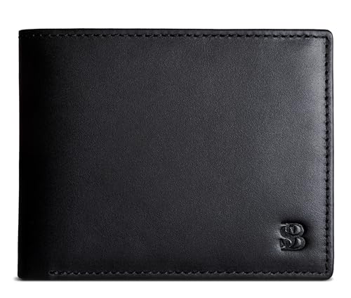 SERMAN BRANDS Bifold Wallet for Men - RFID Blocking Full Grain Leather 12 Card Slots & ID Window Slim Everyday Carry Billfold Durable Stitching Gift for Him (Charcoal Black Venture)