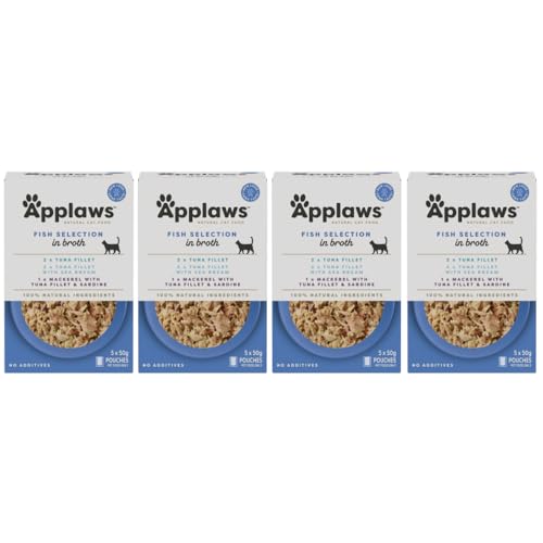 Applaws 100% Natural Wet Cat Food Fish Selection in Broth, Limited Ingredients Pet Food 50g Pouch (Pack of 20)