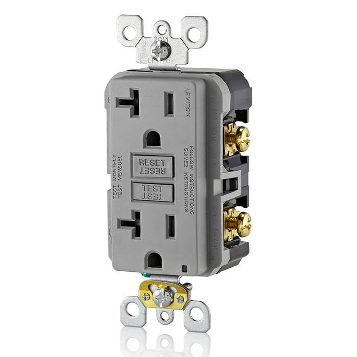 Image of Leviton GFCI Outlet, 20 Amp, Self Test, Tamper-Resistant with LED Indicator Light, Protection from Electric Shock and Electrocution, GFTR2-GY, Gray