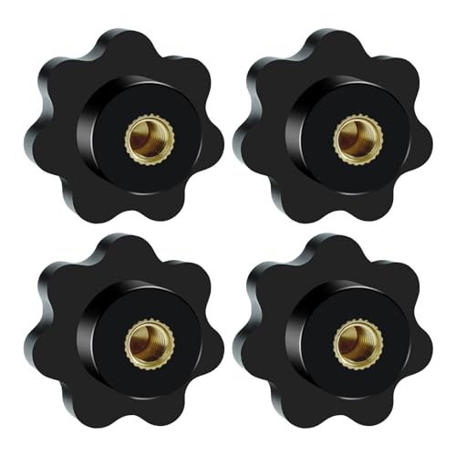 Aifeier ET 4 Pcs M6 Knurled Thread Clamping Knob, Plum 7 Star Knob Shaped Hand Grips Screw-On Type Thru Threaded Knob Nuts