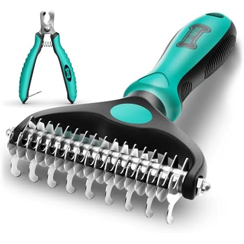 Ruff 'N Ruffus Dog Brush for Shedding - Double Sided Undercoat Rake for Dogs & Cats - Dematting Comb for Dogs - Deshedding Dog Brush with Nail Clipper - Cat Grooming Brush Reduce Shedding by 95% Cover