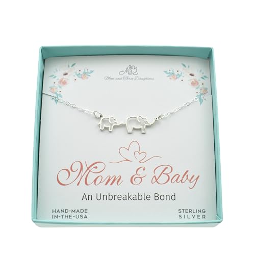 Mom and Baby Elephant Sterling Silver Necklace | 18