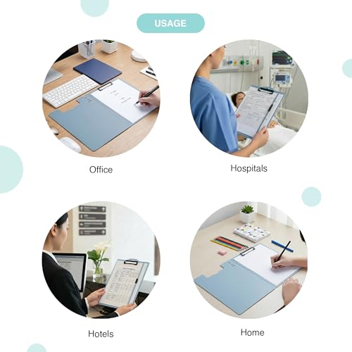 Image of oddpod Vertical A4 Plastic Clipboard with Elastic Strap /Multi-Function Document Paper Storage File Folder with Outer Cover for Students & Professionals - Powder Blue